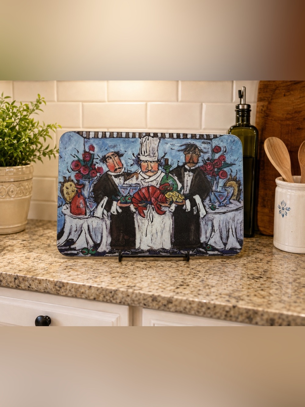 Vintage glass cutting board by the artist Joanna